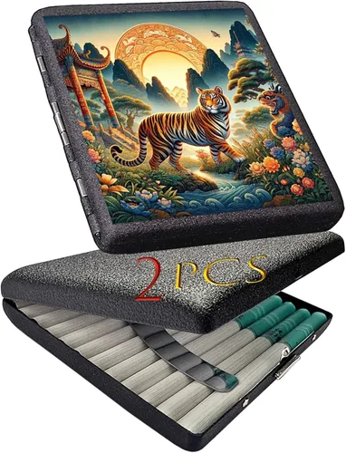 Vista 17 de 2pcs Cigarette case, Capacity Can Hold 20 Sticks,Metal Cigarette Box Portable Holder Crush-Proof Wallets, Card Cases & Money