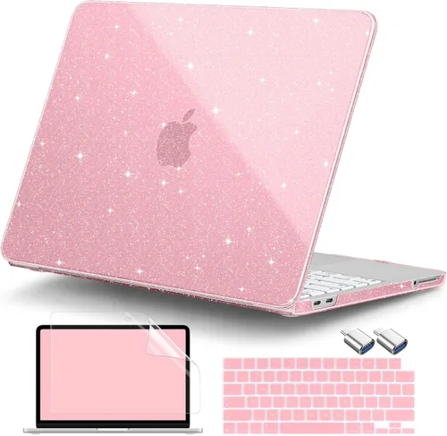 Vista 17 de DONGKE Funda con purpurina para MacBook Neo de 13 pulgadas 2026 (modelo A3404 A18 Pro Chip) Carcasa rígida transparente brillante con protector