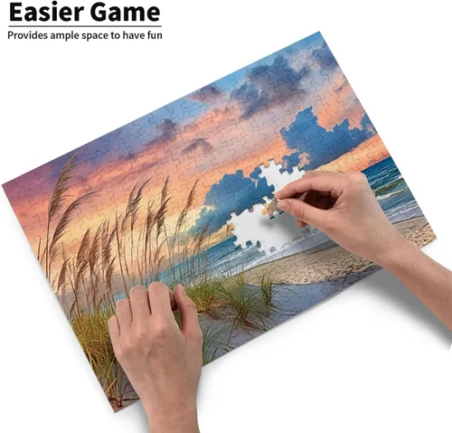 Vista 3 de Rompecabezas para adultos de 300 piezas, rompecabezas de playa, puesta de sol, formación de madera, arte de pared, imágenes para sala de estar