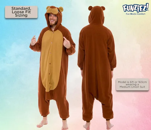 Vista 3 de FUNZIEZ - Disfraz de Halloween para adultos de animales y criaturas marinas mameluco de felpa para adultos mujeres y hombres