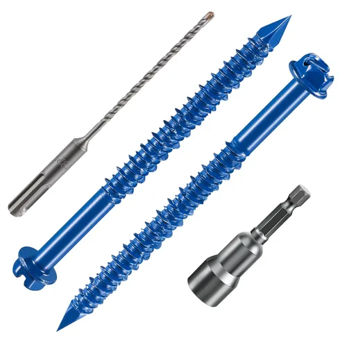 Vista 12 de Wensilon (30 piezas) 1/4 "* 1-1/4" cabeza hexagonal ranurada anclaje tornillo de hormigón cabeza hexagonal azul, utilizado para anclar mampostería
