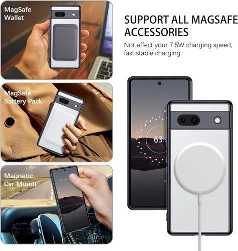 Vista 3 de BENTOBEN Funda magnética para Google Pixel 7a compatible con MagSafe, chapada delgada, a prueba de golpes, suave TPU galvanizado, carga inalámbrica