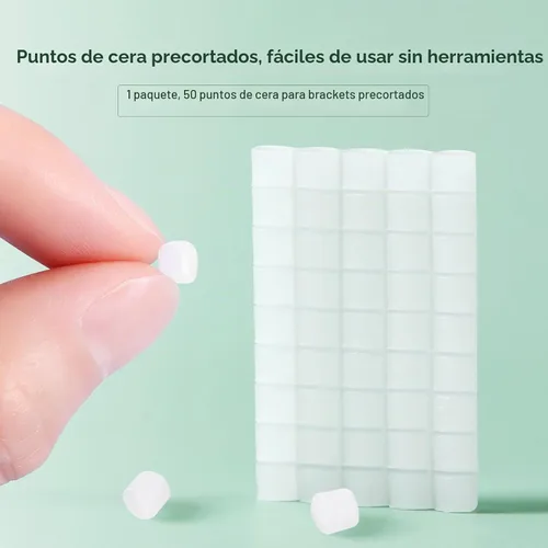 Vista 3 de JMU - Cera de ortodoncia para aparatos ortopédicos, 1 paquete, 50 puntos de cera dental precortados, menta