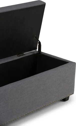 Vista 10 de Otomano rectangular de almacenamiento Simpli Home Hamilton, Madera, Gris pizarra Pizarra gris