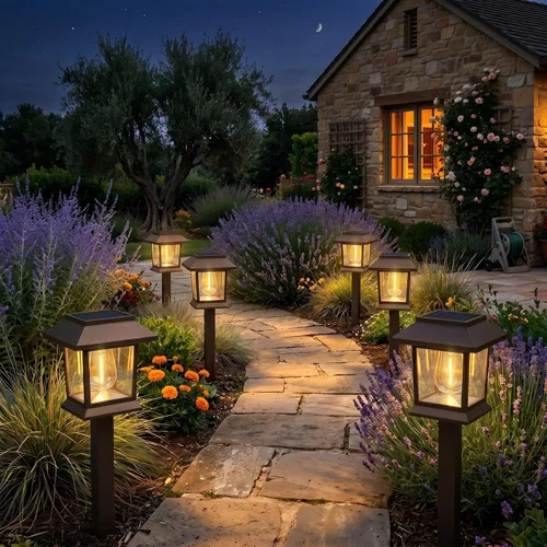 Vista 5 de Benany Luces solares para exteriores, paquete de 12 luces solares impermeables para caminos, iluminación de paisaje para camino, pasarela, césped