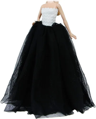 Vista 4 de Ropa de muñeca de 11.5 pulgadas Vestido de novia blanco y negro con velo