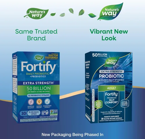 Vista 2 de Nature's Way Fortify Daily Probiotic + Prebiótico para hombres y mujeres, 50 mil millones de cultivos vivos, suplemento extra fuerte para la salud