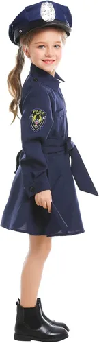 Vista 5 de AGQT Disfraz de oficial de policía para niñas, Halloween, cosplay, talla 6-14T