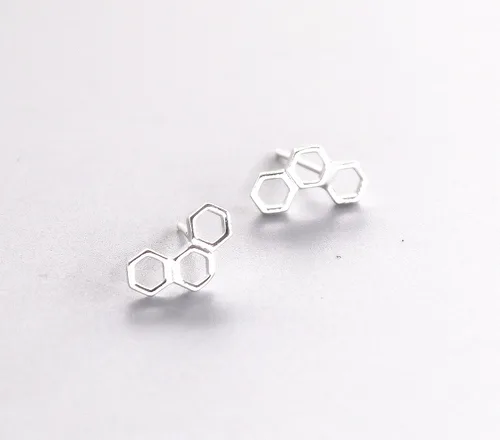 Vista 3 de Helen de Lete Preciosos pendientes de plata esterlina con forma de panal, Plata de ley