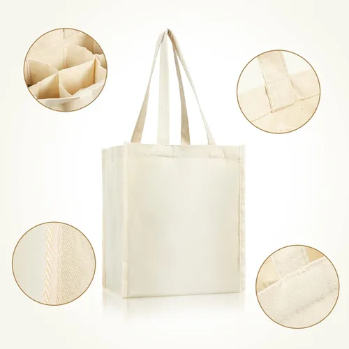 Vista 2 de Berlune 3 piezas de bolsa de vino reutilizable de 6 botellas con divisor de lona, lavable, portátil, bolsa de transporte de vino resistente