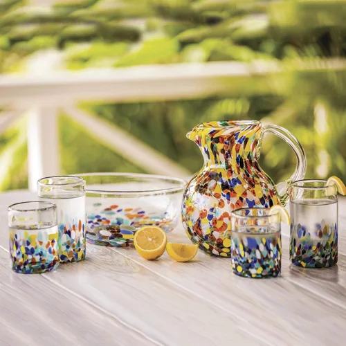 Vista 2 de NOVICA Jarra de vidrio reciclado soplado a mano artesanal multicolor de México 'Confetti' (71 onzas)