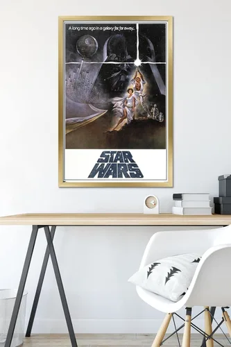 Vista 6 de Star Wars: A New Hope - One Sheet B (No Billing Block) Wall Poster, 34L" x 22.4W", Gold Framed Version Versión con marco dorado