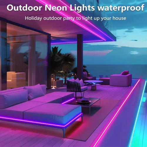 Vista 6 de Cuerda de luces de neón de 16.4 pies, control de luz LED flexible con aplicación/control remoto, múltiples modos, sincronización de música, tira