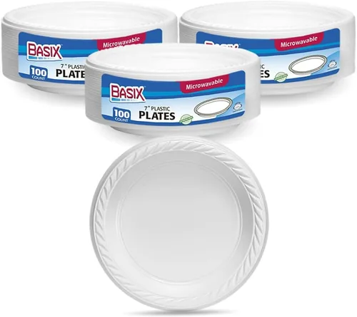 Vista 5 de Basix [100 unidades] Cuencos desechables de plástico blanco de 5 onzas para postre, aptos para microondas, ideales para la escuela, comida