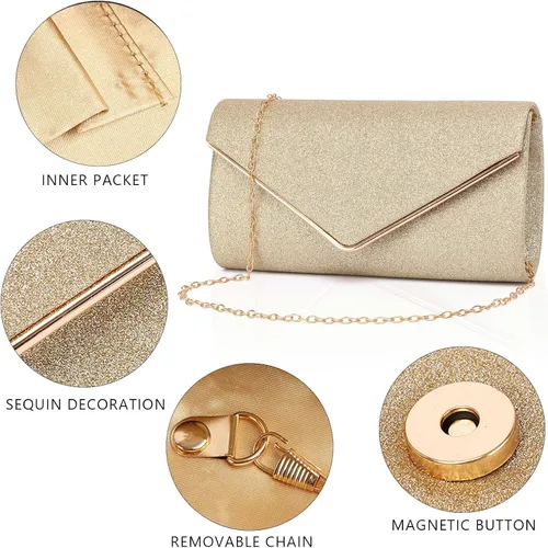Vista 5 de Labair - Bolso de mano brillante para mujer Bolso para noche con purpurina Bolsas para bodas y fiestas