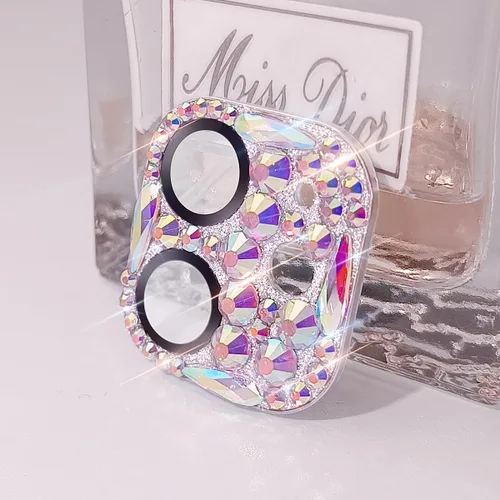 Vista 7 de Protector de lente de cámara con diamantes brillantes para iPhone 12 Pro Max, cubierta de cámara de gemas con purpurina metálica, protector