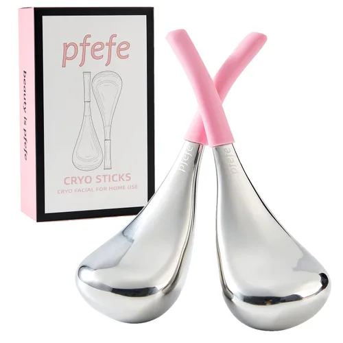 Vista 10 de pfefe Globos de Hielo Herramientas para el Cuidado de la Piel Facial para Mujeres Cara y Ojos, Palitos Criogénicos de Belleza Facial de Acero