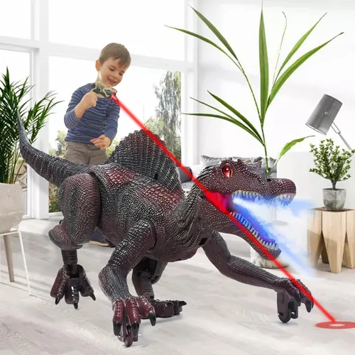 Vista 7 de Juguetes de dinosaurio mejorados para niños de 3, 5 y 7 años, juguetes de Spinosaurus con control remoto con luz indicadora, persiguiendo, rociando