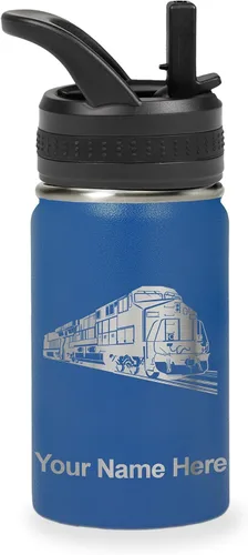 Vista 62 de LaserGram Botella de agua personalizada, tren de carga, acero inoxidable de doble pared aislada al vacío con popote superior, regalo grabado Negro