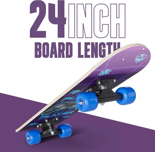 Vista 5 de Mini patineta completa de 24 pulgadas Madera de arce Rodamientos ABEC 7 Cubierta cóncava de doble patada Monopatín para niños, monopatín