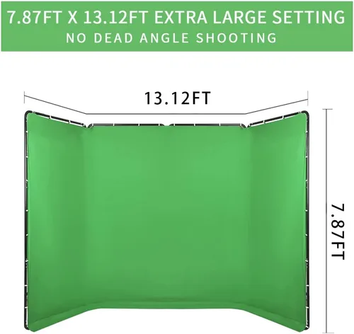 Vista 6 de Telón de fondo de pantalla verde Chromakey portátil de 7.87 pies x 13.12 pies con soporte, sistema de soporte de fondo para fotografía de estudio