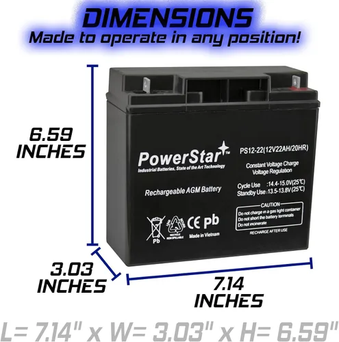 Vista 7 de PowerStar -Batería de scooter de 12 V 22 Ah más duradera D5745 40648 UB12180 WP18-12 6FM18