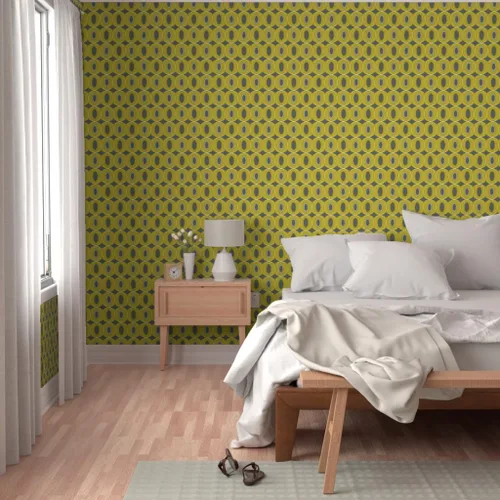 Vista 5 de Peel & Stick Wallpaper Swatch - Retro Geometric Mid Century Modern Yellow Gray Scale Geo Circles Vintage Custom Removable Wallpaper by Spoonflower