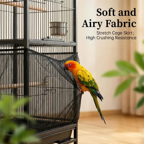 Vista 8 de RAINFLOW Paquete de 2 atrapasadores de semillas para pájaros – Funda de falda ajustable para jaula de pájaros con red de malla transpirable