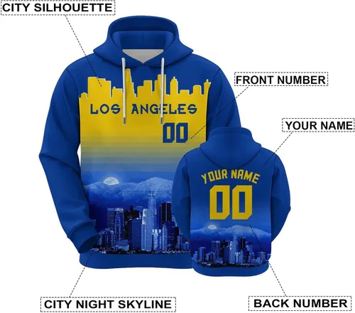 Vista 43 de Custom Football Hoodies City Night Skyline Personalized Sweatshirt Name Number Fan Gift Pullover for Men Women Youth
