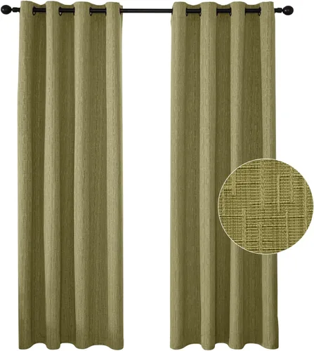 Vista 11 de Cortinas de lino jacquard de 63 pulgadas de largo, 2 paneles, cortinas gruesas de lino sintético mezclado, cortinas texturizadas de arpillera