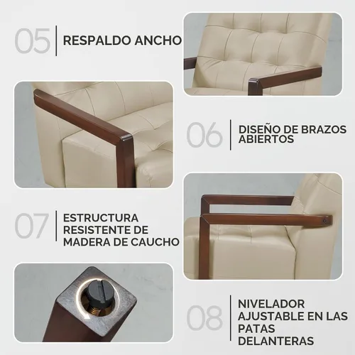 Vista 4 de Lexicon - Silla decorativa moderna, de lujo, de piel genuina, para sala de estar, con cojines capitonados, sillón con estructura de madera maciza