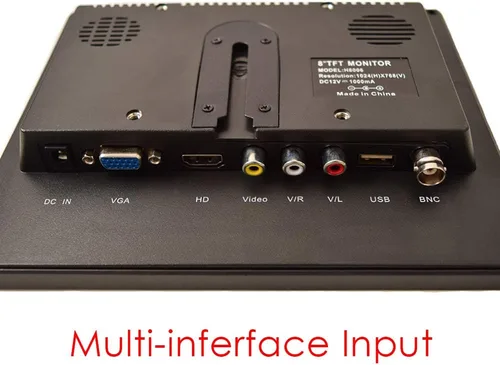 Vista 3 de Monitor CCTV de 8 pulgadas, pantalla de seguridad TFT LCD con VGA, HDMI, AV, BNC, puertos de entrada y salida de audio USB, altavoz integrado