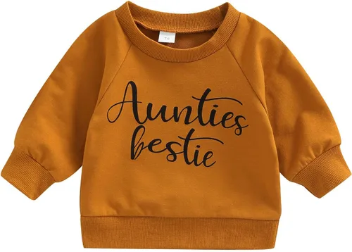 Vista 9 de fhutpw Sudadera de manga larga con estampado de letras para bebés, niños y niñas, ropa de otoño Tías Bestie- Negro