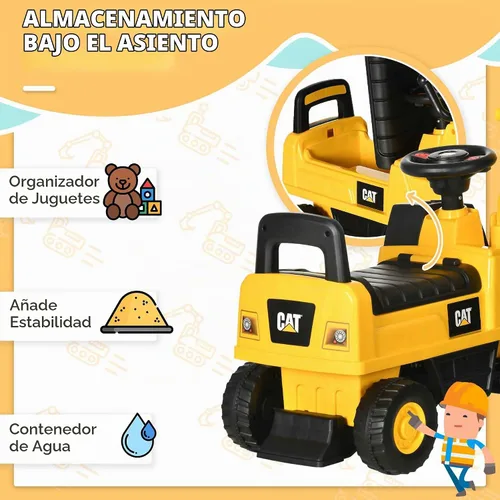 Vista 5 de Aosom Excavadora Ride on Toy CAT Cuerno con licencia para 18-36 meses