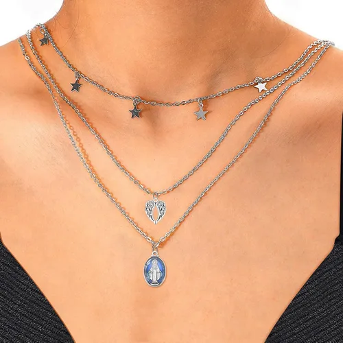 Vista 6 de 40 piezas ovaladas de aleación azul esmalte católica medalla milagrosa de la Virgen María colgante para bricolaje rosario collar pulsera mexicana