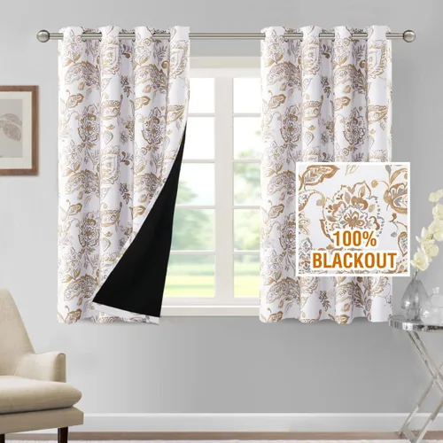 Vista 42 de H.VERSAILTEX - Cortinas 100% blackout con estampado floral de cattleyas, 45 pulgadas de largo, juego de 2 paneles térmicos con forro negro, a prueba