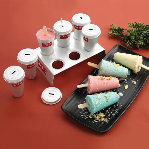 Vista 2 de Molde Kulfi de aluminio, 12 (6+6) Juego de moldes para Kulfi con 2 soportes y 24 palitos de helado, kit de bricolaje, molde reutilizable para hacer