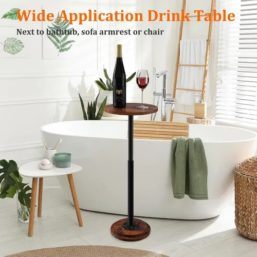 Vista 6 de Paquete de 2 mesas para bebidas, mesa auxiliar pequeña con altura ajustable y diseño resistente, mesas de Martini con pedestal para espacios