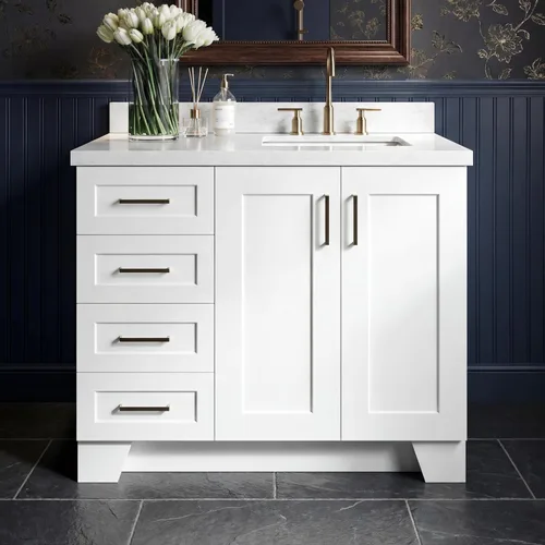 Vista 10 de DKB Bradford - Mueble de baño individual negro de 42 pulgadas con fregadero rectangular, encimera de mármol italiano de carrara con borde de 1.5