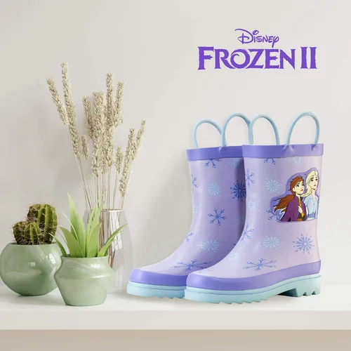 Vista 6 de Disney Botas de lluvia de goma impermeables con estampado de personajes de Frozen Anna y Elsa (niños pequeños)