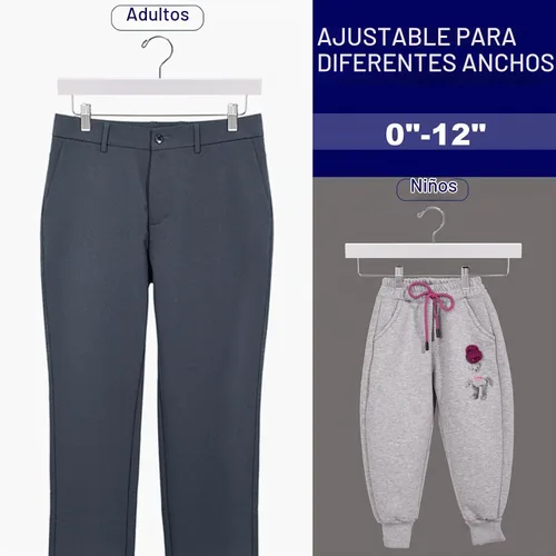 Vista 3 de Amber Home Paquete de 10 perchas de madera blanca para pantalones con 2 clips ajustables para jeans, pantalones cortos Blanco