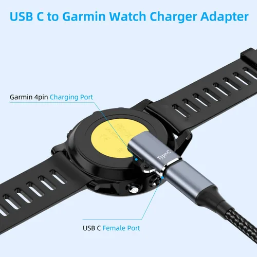 Vista 2 de AreMe Adaptador de carga para reloj Garmin y cable corto magnético USB C