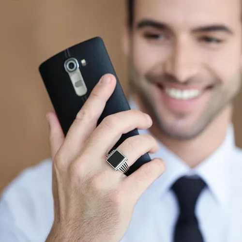 Vista 2 de Sterling Silver Rings for Men - Style Mens Sterling Silver Ring with Onyx Stone, Anillos Para Hombre