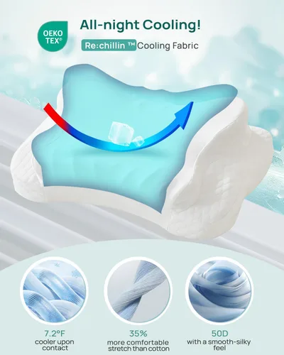 Vista 5 de Almohada cervical ajustable para el cuello, almohada ortopédica de contorno ergonómica refrescante, almohadas de cuello de espuma viscoelástica