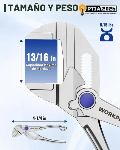 Vista 2 de WORKPRO Mini alicates de 4 pulgadas con mordazas paralelas lisas Plateado
