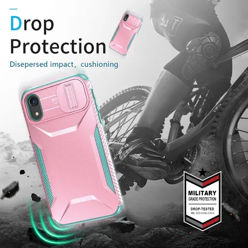 Vista 7 de Funda para iPhone XR con funda para cámara deslizante, de grado militar, antideslizante, resistente, a prueba de golpes, funda protectora para Apple