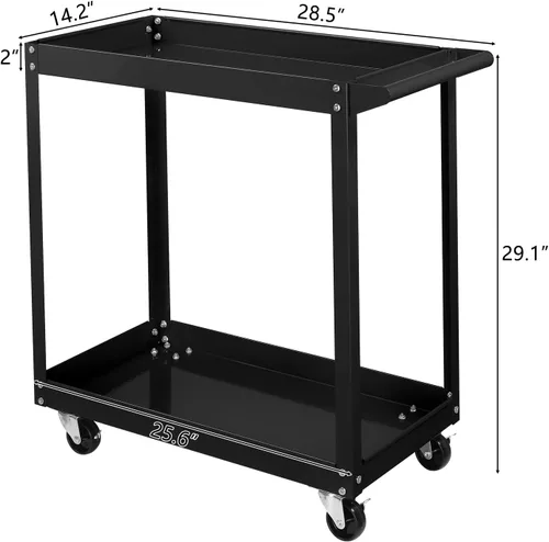 Vista 6 de TUFFIOM - Carrito de herramientas rodante de 2 niveles, carrito de servicio industrial con ruedas con 2 frenos, carrito utilitario de acero
