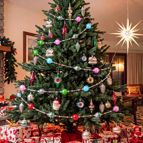 Vista 4 de 2 guirnaldas de Navidad con cuentas de vidrio vintage de 12 pies para árbol