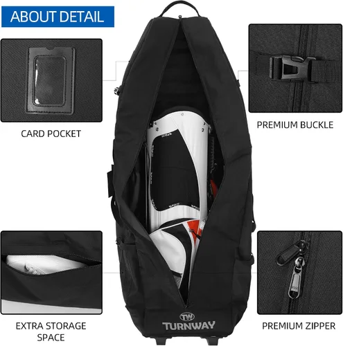 Vista 4 de TurnWay Bolsa de viaje de golf acolchada plegable, bolsa de golf de poliéster 900D resistente al agua, bolsa de transporte de golf con ruedas