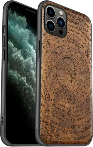 Vista 11 de Carveit Funda de madera para iPhone 11 Pro Max [madera natural y TPU suave negro] a prueba de golpes, funda protectora de madera compatible con 11